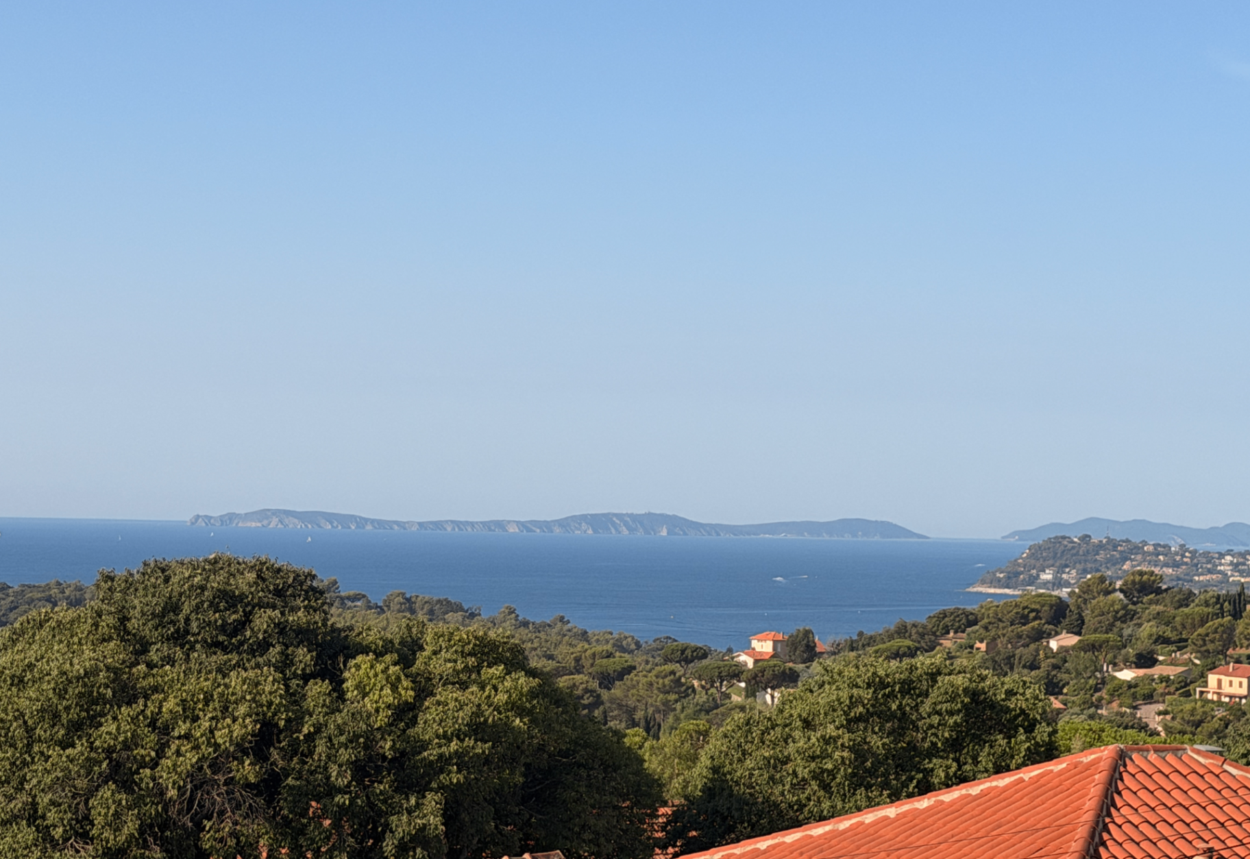 Panorama over pines to the Mediterranean and the Îles d'Hyères